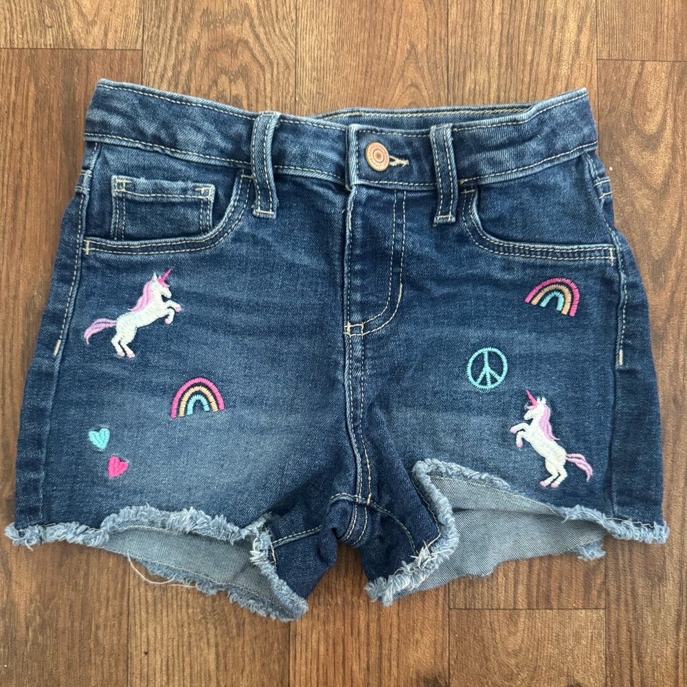 Jumping Beans Embroidered Unicorn Rainbow Denim Kids Girls Shorts Size 6